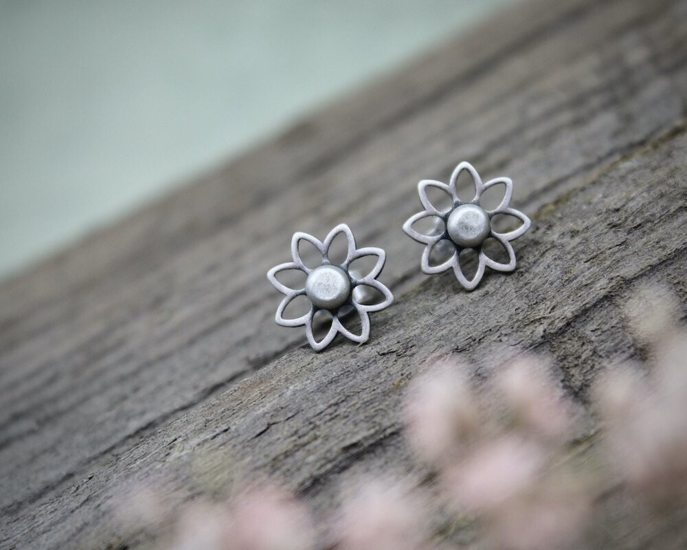 Silver Flower Stud Earrings