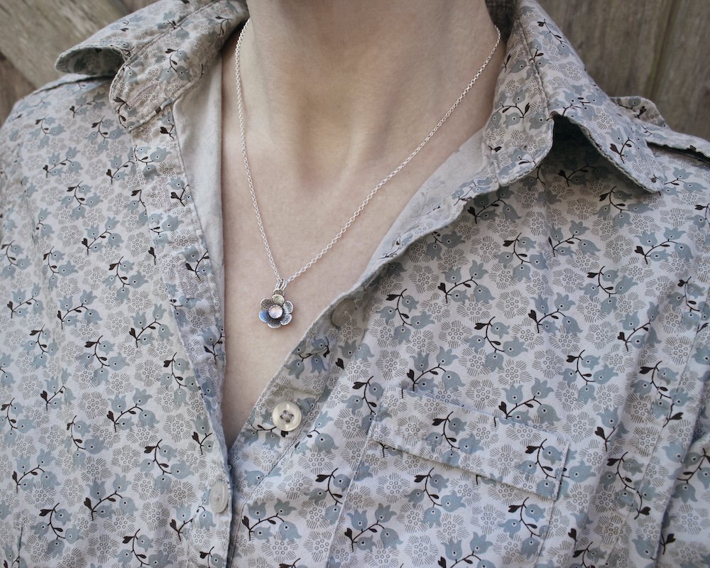 Sterling Silver & Rose Quartz 'Little Flower' Pendant Necklace