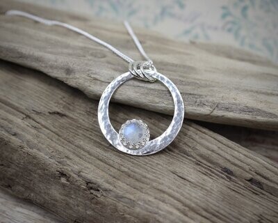 Large Moonstone & Sterling Silver Pendant Necklace
