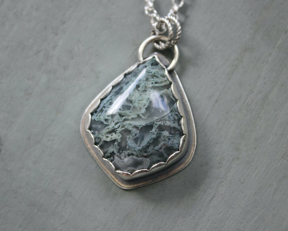 Moss Agate & Sterling Silver Statement Pendant