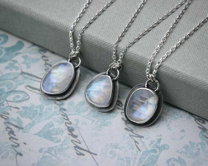 Rainbow Moonstone & Sterling Silver Pendant