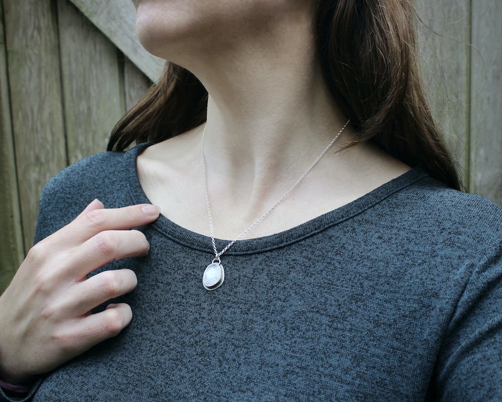 Rainbow Moonstone & Sterling Silver Pendant