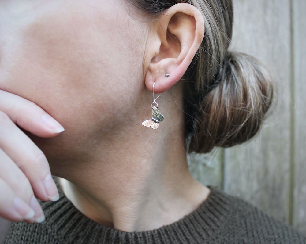 Dainty Silver Butterfly Charm Earrings