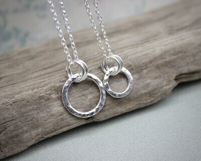 Sterling Silver Hammered Ring Circle Pendant Necklace