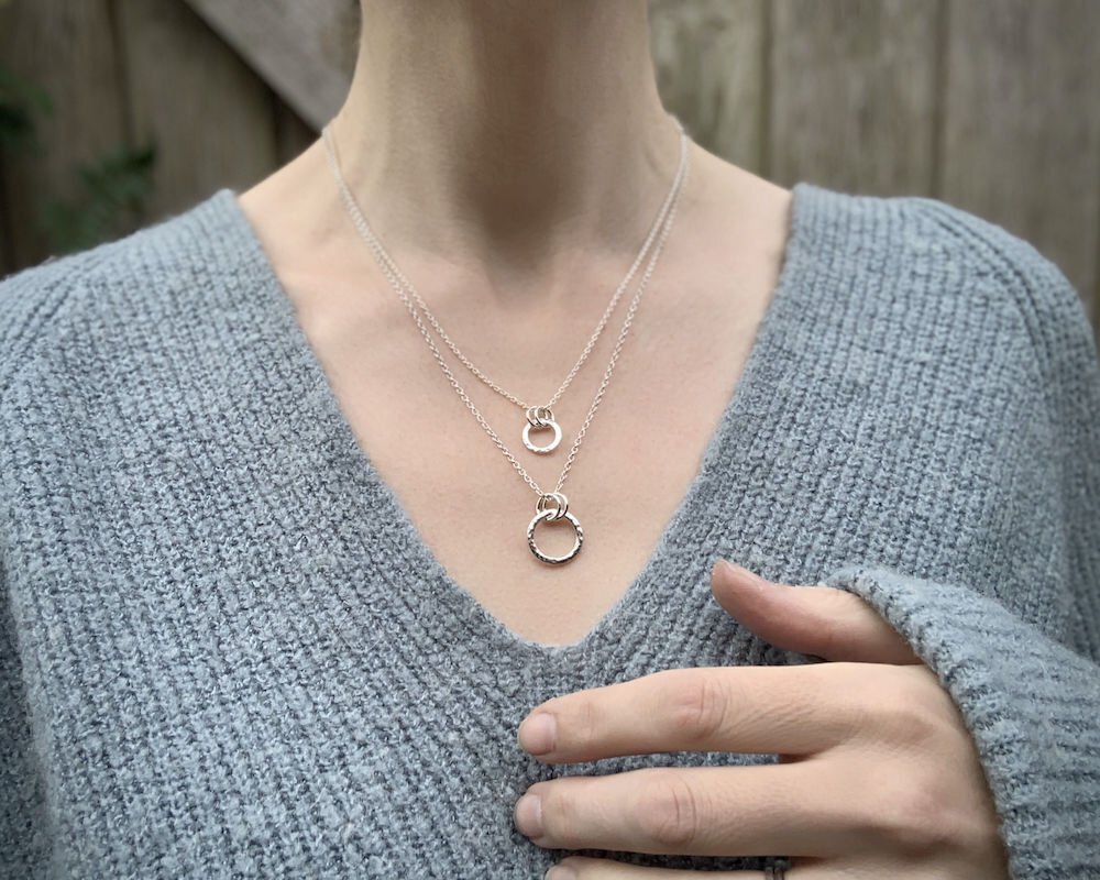 Sterling Silver Hammered Ring Circle Pendant Necklace