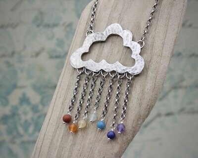 'Silver Linings' Large Rainbow Gemstone Cloud Necklace, Hallmarked