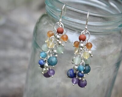 Rainbow Gemstone & Sterling Silver Beaded Drop Earrings