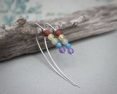 Rainbow Gemstone & Sterling Silver Threader Hoop Earrings
