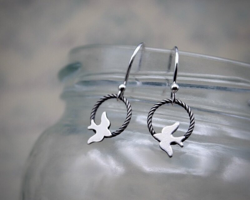 Sterling Silver 'Bird On A Wire' Drop Earrings