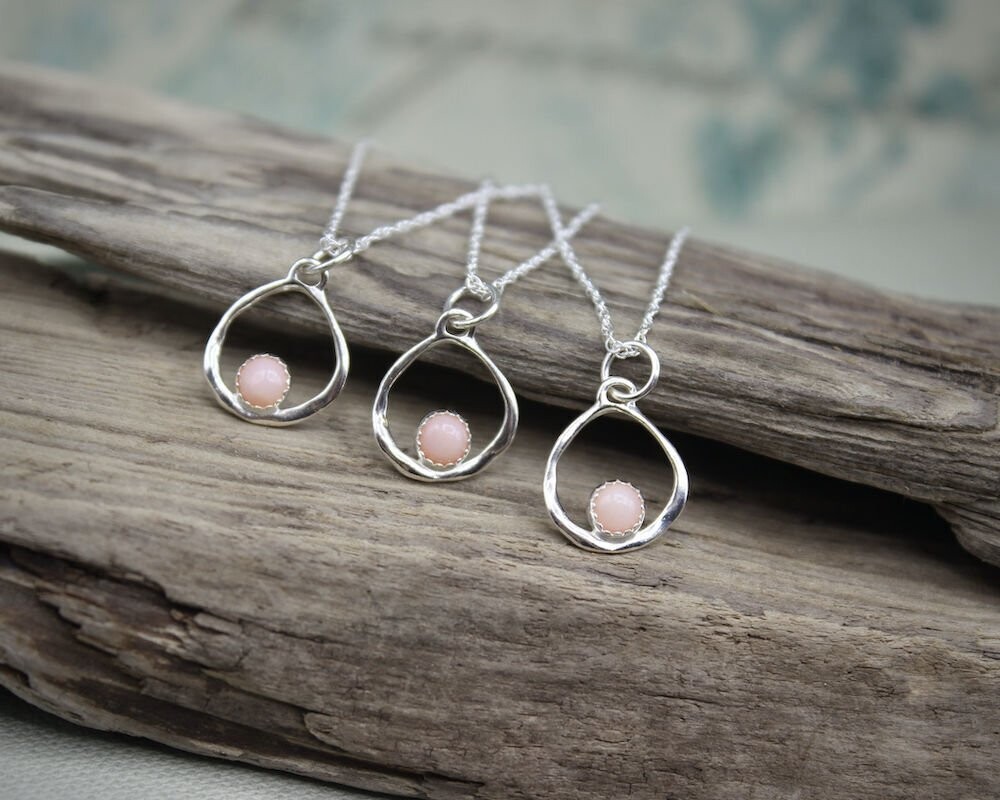 Pink Opal Dainty Sterling Silver Pendant