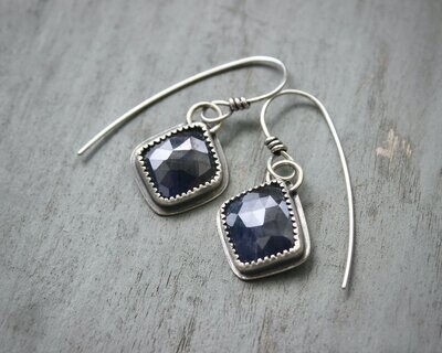 Blue Sapphire & Sterling Silver Drop Earrings
