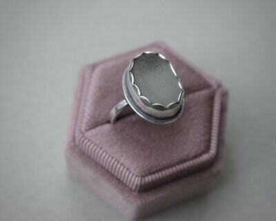 Silvery Grey Sea Glass Ring, UK Size O