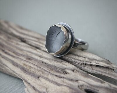 Medium Grey Sea Glass Ring, UK Size P