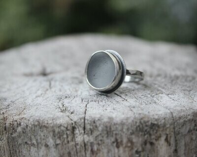 Steel Grey Sea Glass Ring, UK Size N