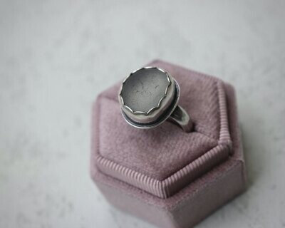 Medium Silver Grey Sea Glass Ring, UK Size Q