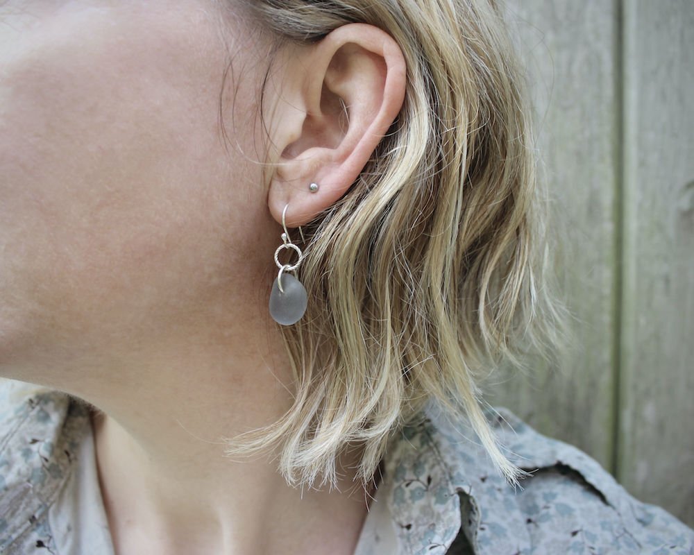 Sea Glass Twisted Ring Drop Earrings