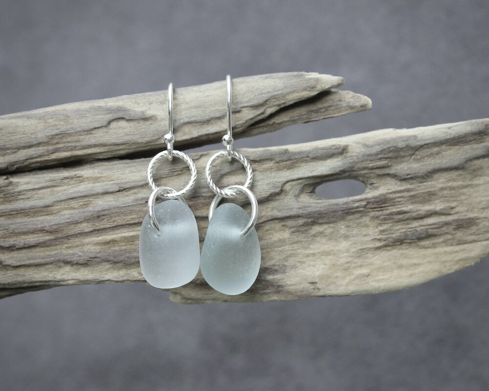 Sea Glass Twisted Ring Drop Earrings, Please Select Your Chosen Earrings: Light Grey