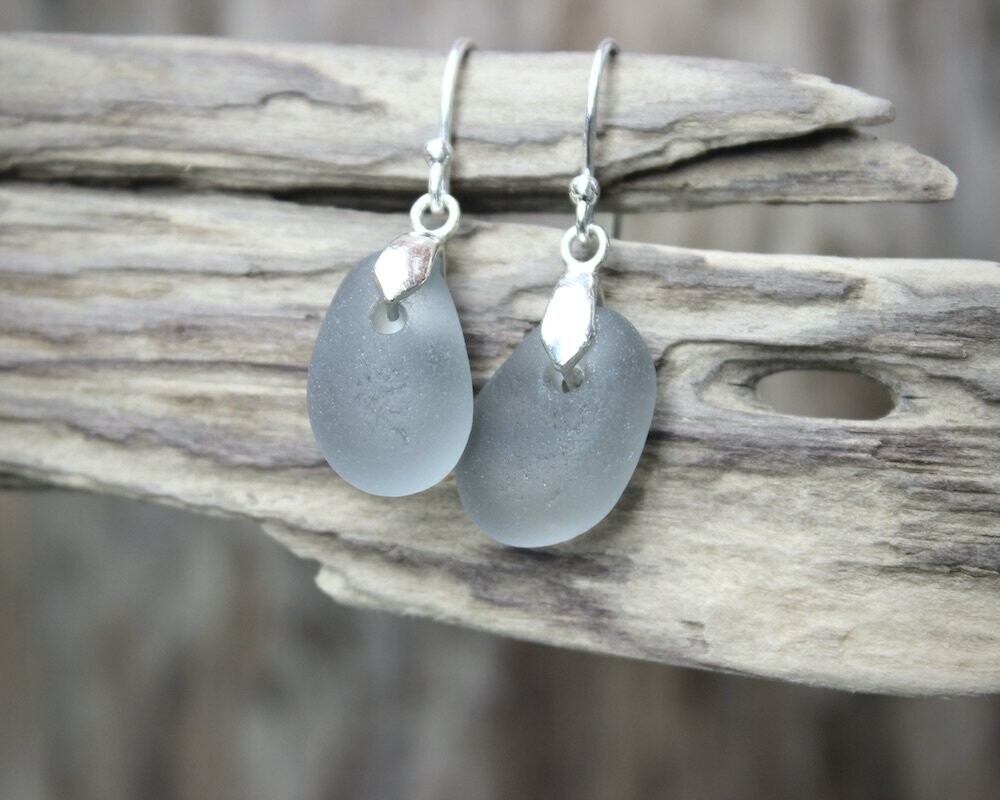 Sea Glass Pinch Bail Drop Earrings