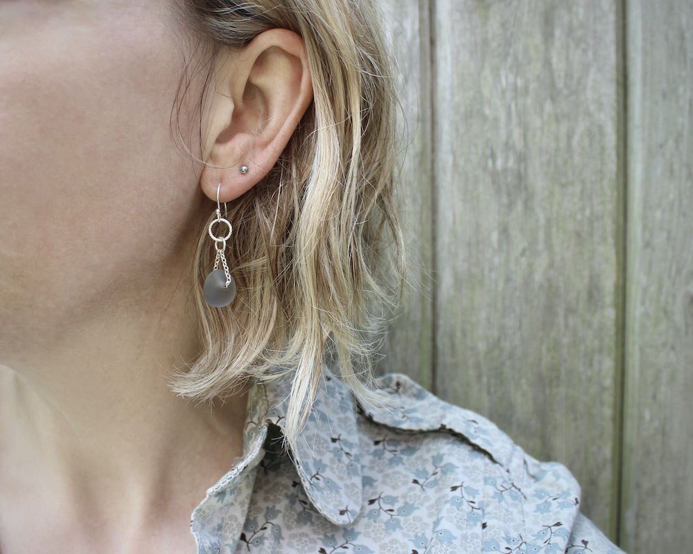 Sea Glass Threaded Chain Drop Earrings