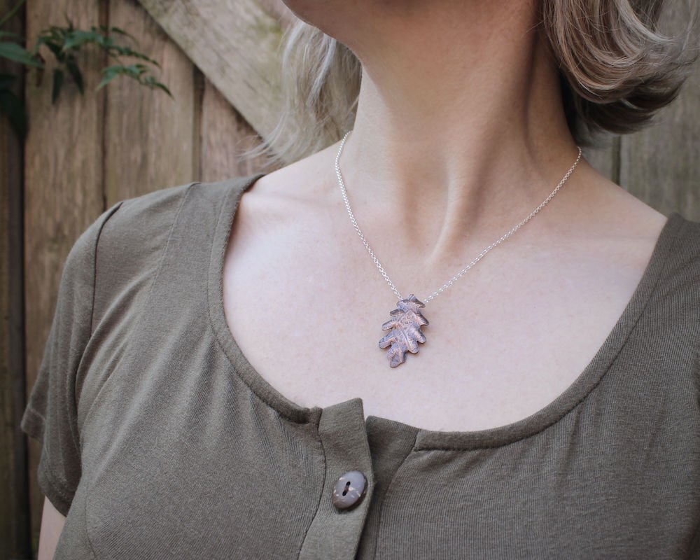 Copper Oak Leaf Pendant Necklace