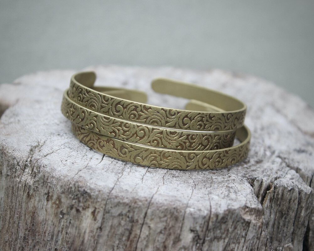 Patterned Brass Open Cuff Bangle