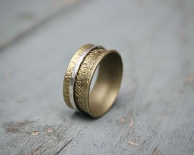 Brass & Sterling Silver Spinner Ring - To Fit UK Size L