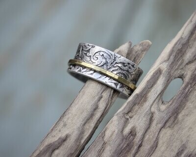 Sterling Silver & Brass Spinner Ring - To Fit UK Size T