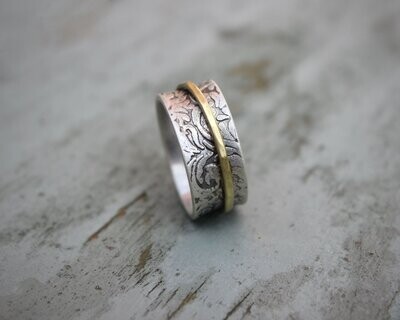 Sterling Silver & Brass Spinner Ring - To Fit UK Size O