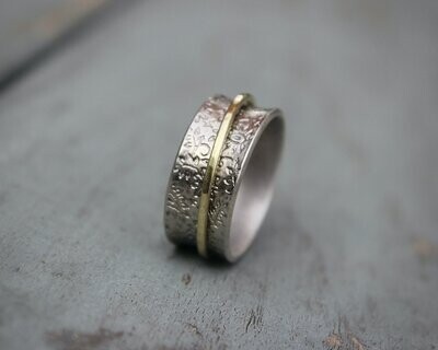 Sterling Silver & Brass Spinner Ring - To Fit UK Size P