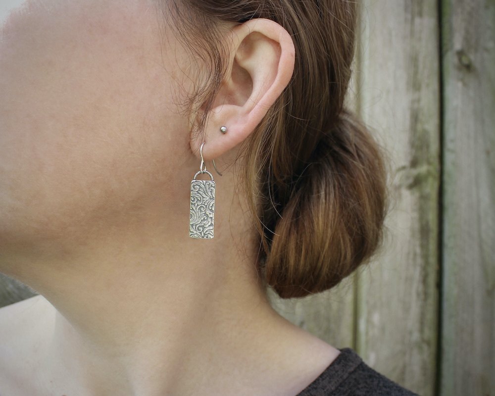 Scroll Patterned Sterling Silver Drop Earrings