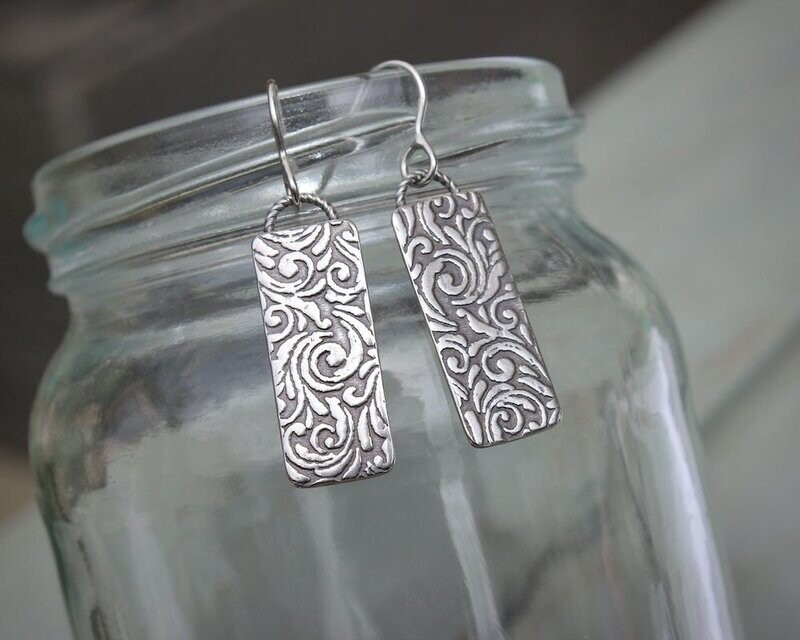 Scroll Patterned Sterling Silver Drop Earrings