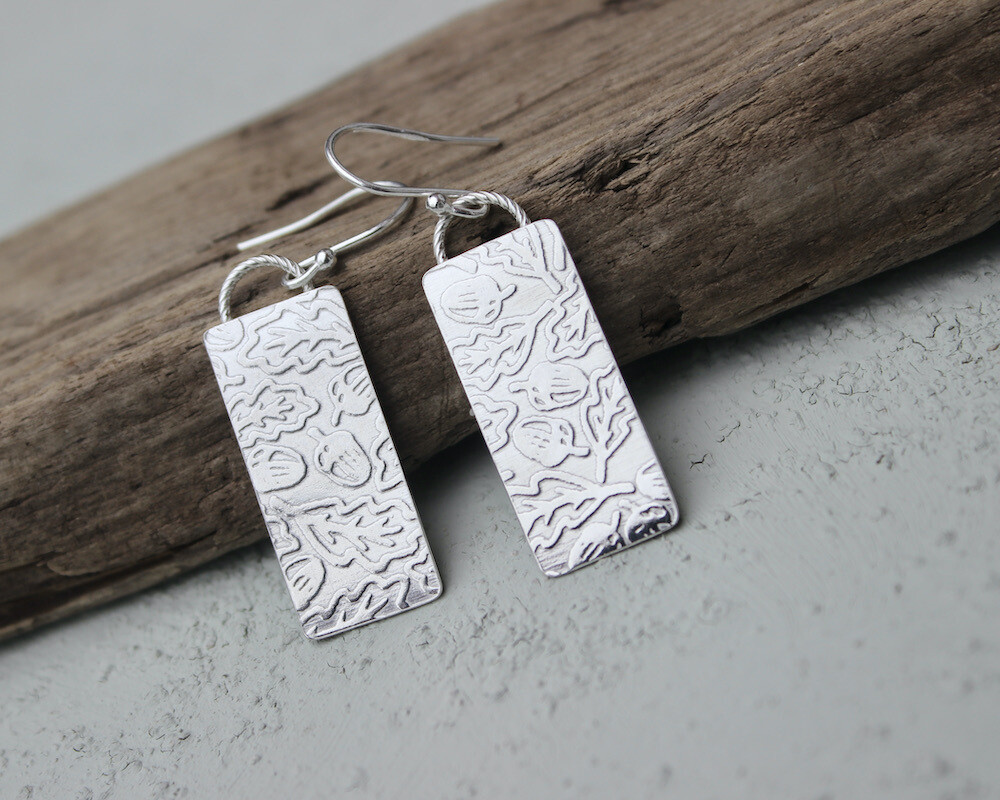 Oak Leaf & Acorn Patterned Sterling Silver Drop Earrings, Please Select Preferred Finish: Bright And Shiny