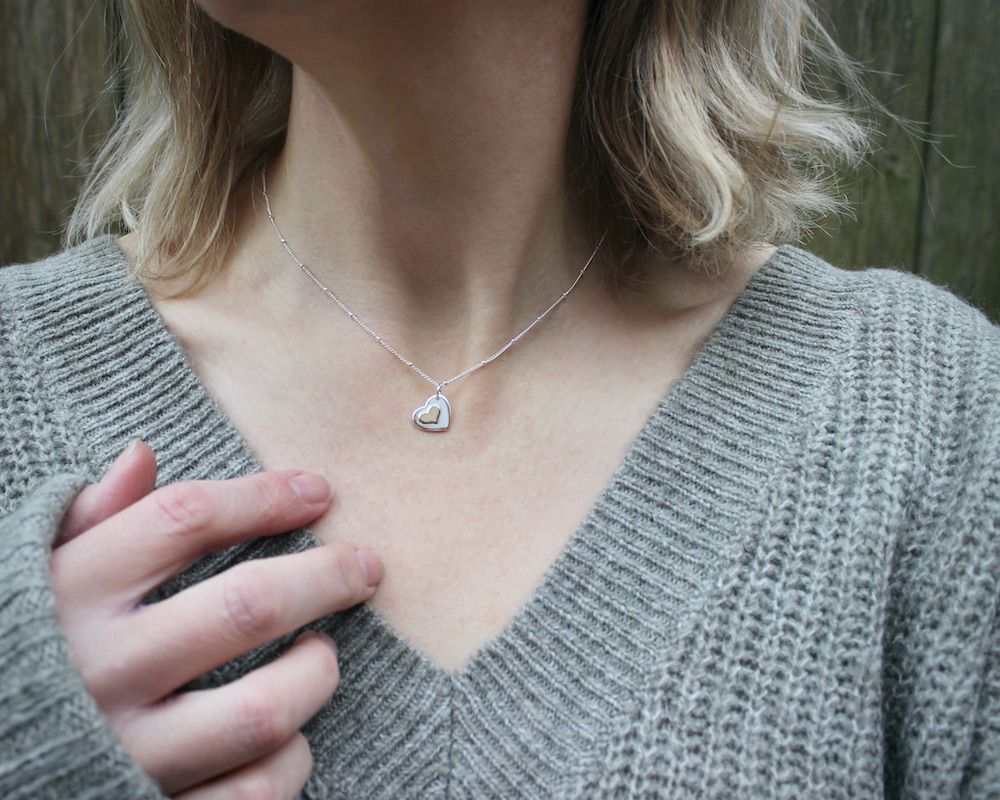 Dainty Little Silver 'Heart Of Gold' Necklace