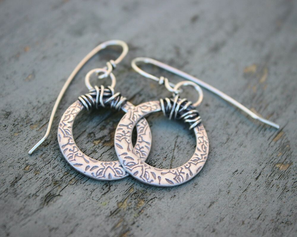 Silver Cut-Out Oval Textured Drop Earrings