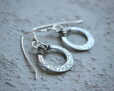 Silver Cut-Out Oval Textured Drop Earrings