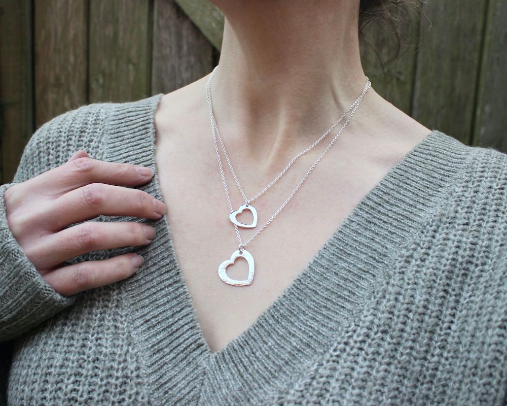 Sterling Silver 'Open Heart' Textured Pendant Necklace