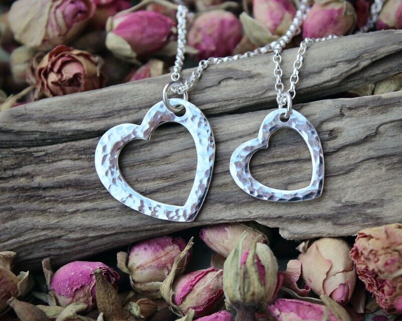 Sterling Silver 'Open Heart' Textured Pendant Necklace