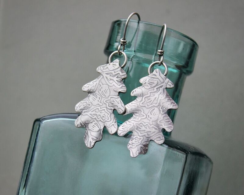 Sterling Silver Oak Leaf Drop Earrings