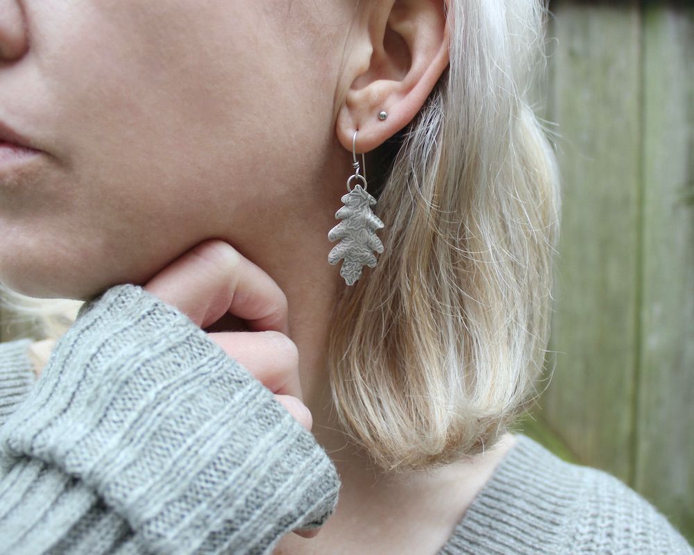Sterling Silver Oak Leaf Drop Earrings