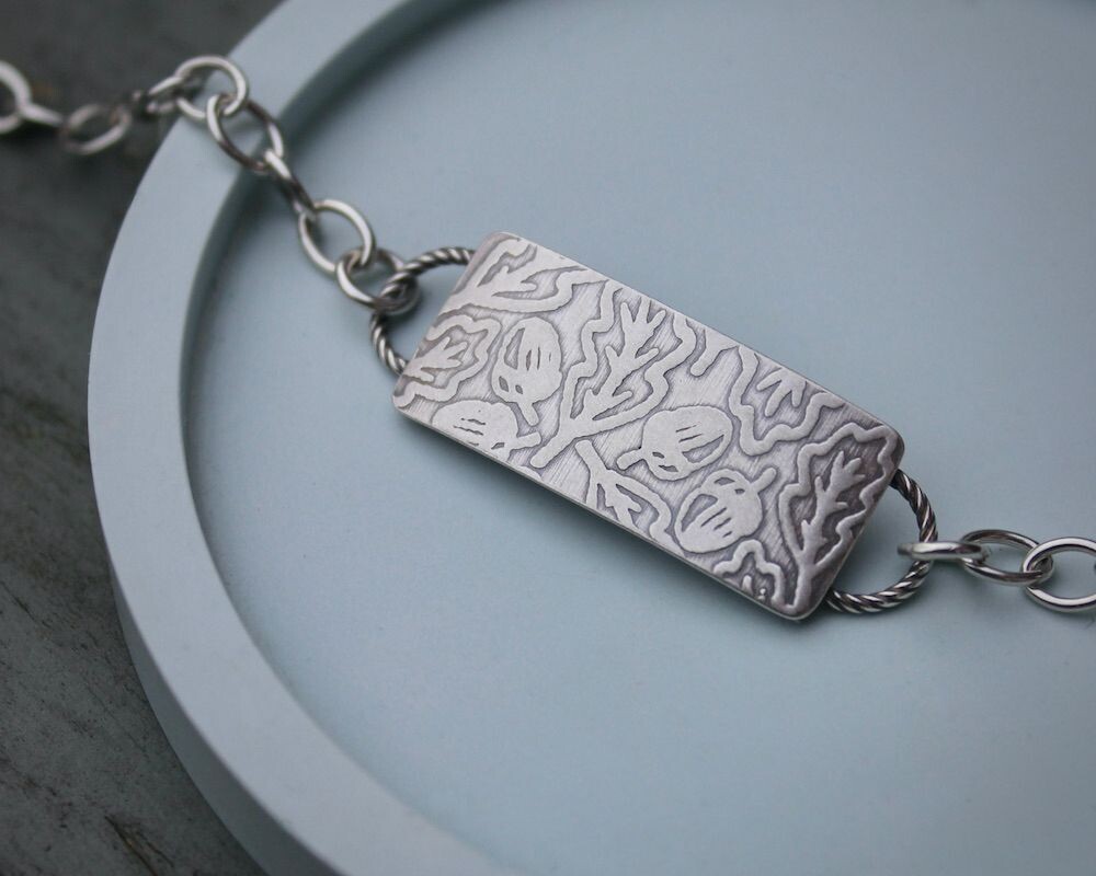 Oak Leaf  & Acorn Patterned Rectangular Bracelet