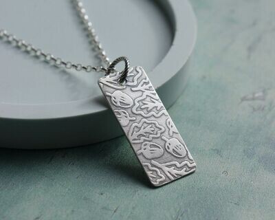 Oak Leaf & Acorn Patterned Sterling Silver Rectangular Necklace