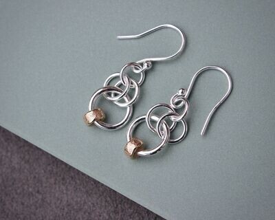 Sterling Silver & Gold Circular Link Drop Earrings
