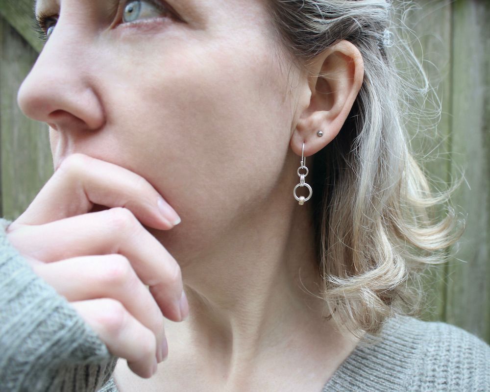 Sterling Silver & Gold Circular Link Drop Earrings