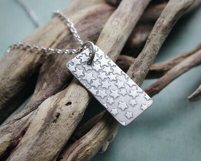'Cascading Stars' Patterned Sterling Silver Rectangular Necklace