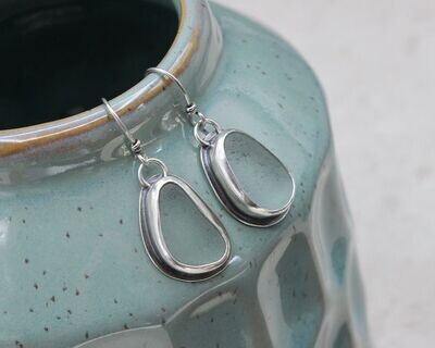 Pale Aqua Blue Sea Glass & Sterling Silver Drop Earrings