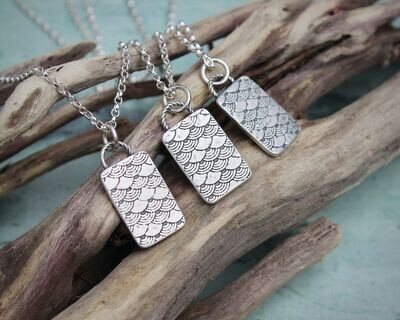 'Mermaid Scales' Sterling Silver Rectangular Pendant Necklace