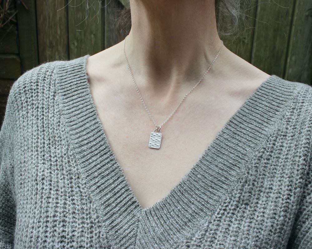 'Mermaid Scales' Sterling Silver Rectangular Pendant Necklace