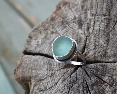 Aqua Sea Glass Ring, UK Size Q
