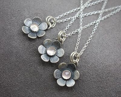 Sterling Silver & Rose Quartz 'Little Flower' Pendant Necklace