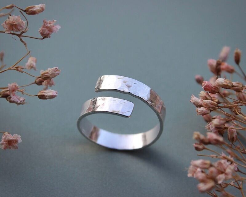 Hammered Open Band Adjustable Sterling Silver  Wrap Ring